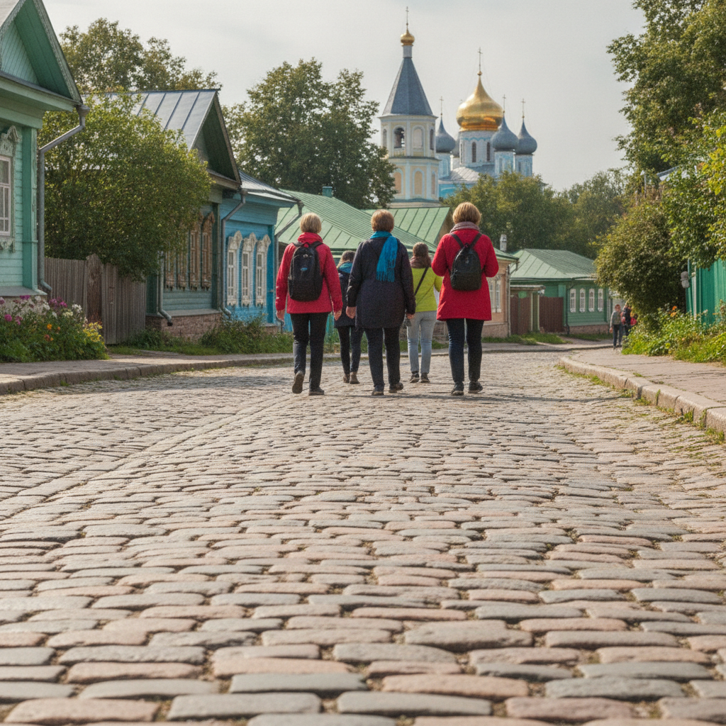 Мощеные улицы Суздаля с туристами