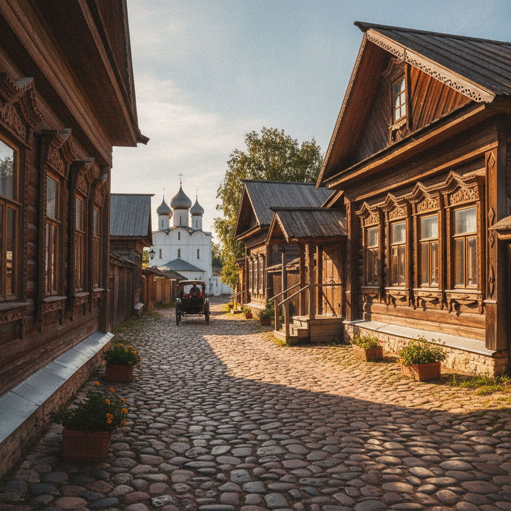 Старинные дома на брусчатой улице