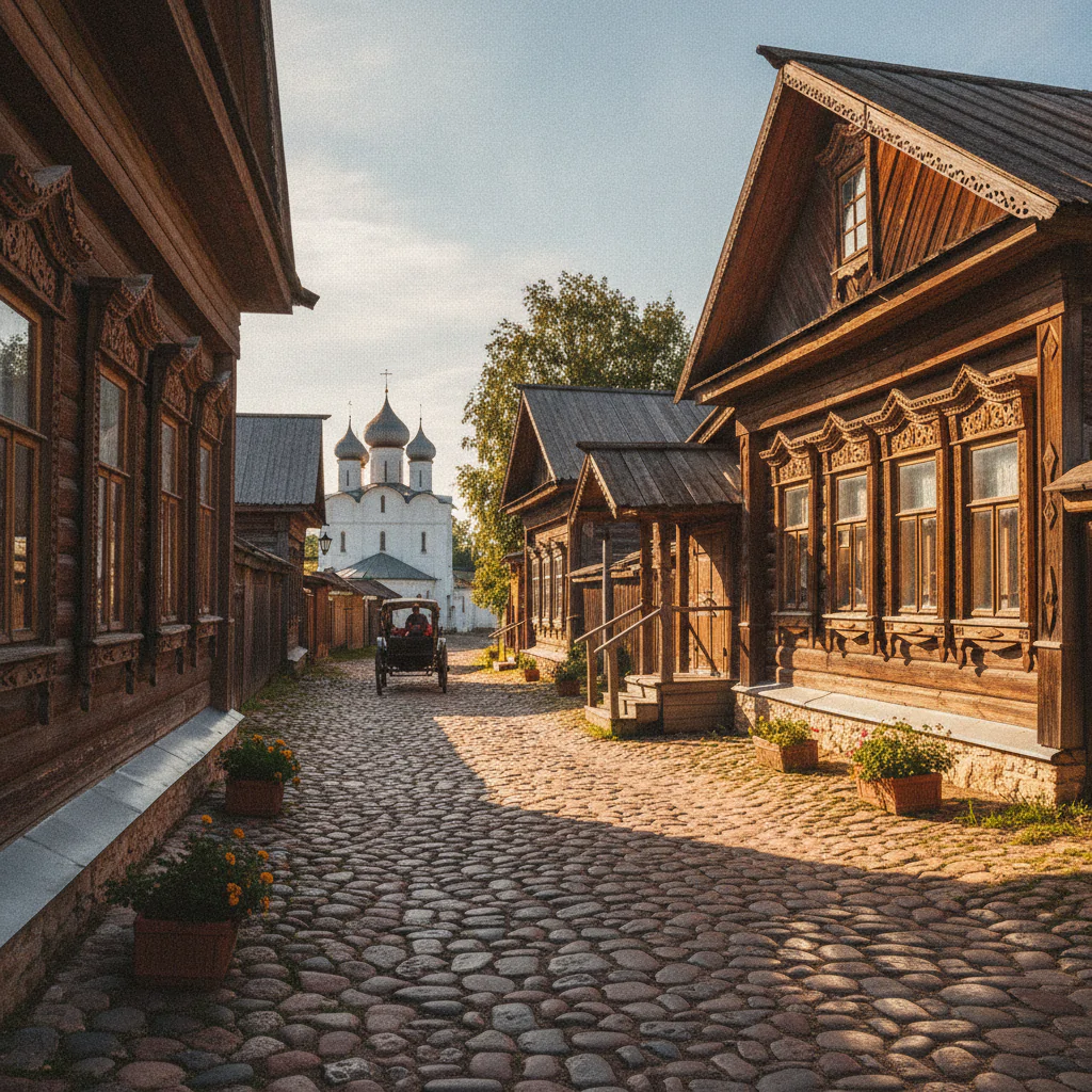Старинные дома на брусчатой улице